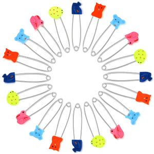 30 pcs Baby Safety Diaper Pin with Plastic Head Animal Pattern 2.4 Inch Secure Clips for Fastening Baby Clothes Diaper Napkins Stainless Steel Kids Newborn Safety Pin with Lock Buckle, Random Patterns