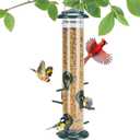 Kingsyard Metal Bird Feeders for Outdoors Hanging, Tube Bird Feeder with 6 Feeding Ports, 15 Inch, Chew-Proof & Weatherproof, Green (6-Ports)