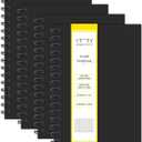 Graph Paper Spiral Notebook A5 Grid Journal 5.62"x 8.4" - 4 Pack 160 Pages 100GSM Thick Paper Hardcover Notebooks for Note Taking Engineering Graphing Work School Supplies,Black