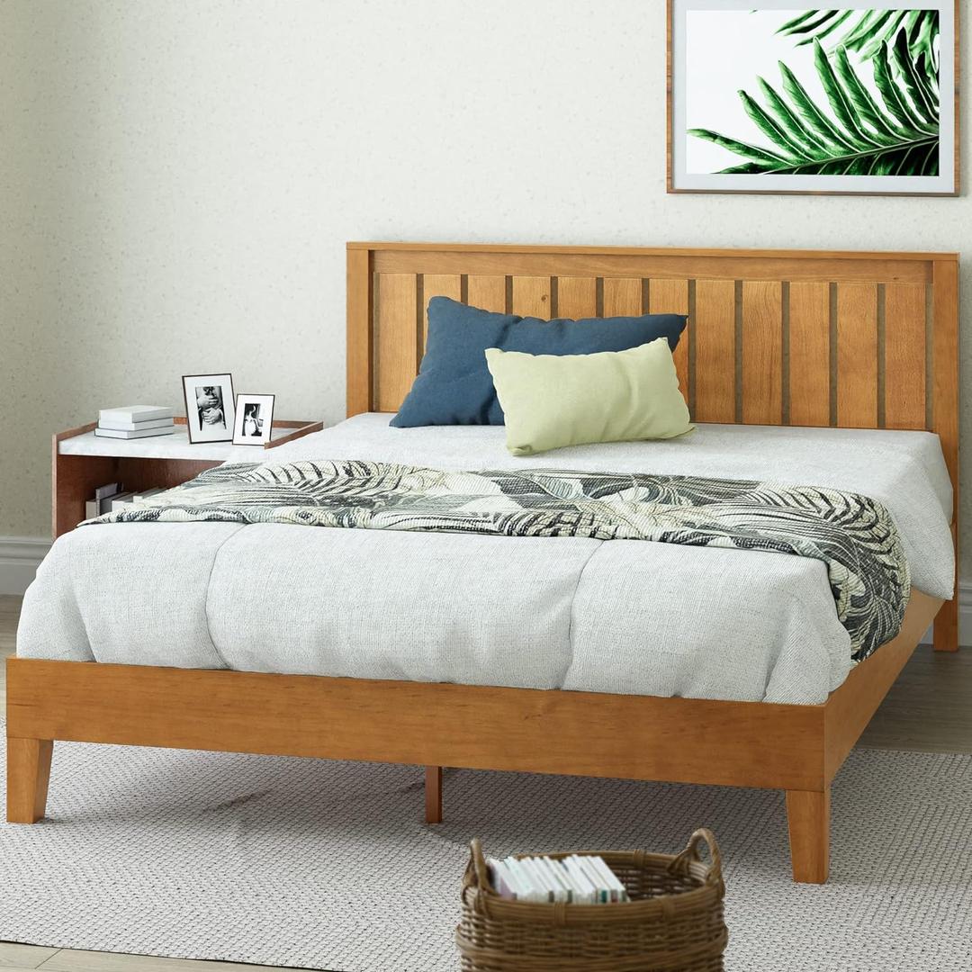 Zinus Alexis Deluxe Wood Platform Bed Frame with Headboard, Wood Slat Support, No Box Spring Needed, Easy Assembly, Rustic Pine, Queen