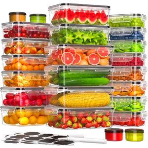 48 PCS Food Storage Containers with Lids Airtight (24 Containers & 24 Lids), Leak proof Meal Prep Container Set for Kitchen Storage, BPA-free, PVC-free Plastic, Microwave/Dishwasher Safe, Labels & Pen