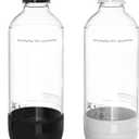 Soda Bottles, 1 Litre Reusable BPA Free Sparkling Water Bottles, in PET, for Soda Machine, Sparkling Water Makers, Pack of 2 Refillable Bottles (Black+White)