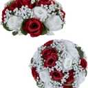 BLOSMON Fake Flowers Ball Wedding Centerpieces 2 Pcs Crimson Rose Babys Breath Artificial Flowers Center Pieces Decoration for Table Silk Kissing Floral Bouquet Arrangements for Home Party DIY Decor