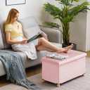 YOUDENOVA 30 Inches Folding Storage Ottoman Bench, Velvet Storage Chest, Footrest Couch with Wooden Legs, Support 350lbs for Bedroom, Living Room, Hallway, Pink, Clearance, 30"D x 15"W x 16.8"H