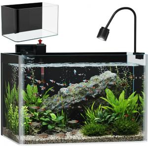 3 Gallon Hot-Bent Black-Back Fish Tank, Aquarium Fish Tank,Easy to Maintain Small Aquarium for Betta/Goldfish/Snails/Shrimp and Aquatic Planting, Perfect for Home, Office, and Decor (EXP 09/04/26)