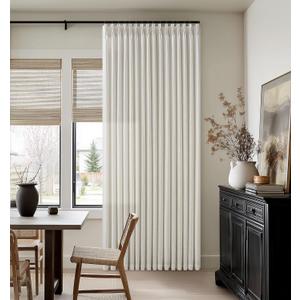 92 Inch Long Pinch Pleat Linen Curtains for Living Room 2 Panels Set Natural Cream Boho Semi Sheer Light Filtering Neutral 92 Inch Pleated Curtain with Rings Hooks Floor Ceiling Bedroom Window