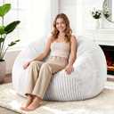 4FT Bean Bag Chair, Teardrop Beanbag with Memory Foam Filled | Bean Bag Sofa With Removable Cover, Cozy Boneless Chair with Handle for Living Room, Bedroom (Plush Stripe White)