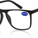 MARE AZZURO Blue Light Blocking Reading Glasses Men Large Square Computer Readers 0 1.00 1.25 1.50 1.75 2.00 2.25 2.50 2.75 3.00 3.50 4.00 5.00 6.00 (Black 225)