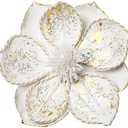 Briful 12’’ Large Heads Christmas Glitter Magnolia Flowers Christmas Tree Ornaments Set of 4 Artificial Flowers with Picks Stems for Xmas Tree Holiday Decorations,White