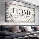 arteWOODS Home Sweet Home Wall Art Sign Large Dark Brown Farmhouse Wall Sign for Living Room Decoration Wooden Board Design Canvas Prints Modern Rustic Artwork Leaf Pictures Wall Decor 29" x 58"