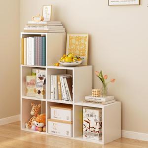 OSCHF Ladder Cube Storage Bookcase, 6-Cube Corner Shelf, White