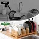 Pots and Pans Organizer Under Cabinet, Cutting Board/Baking Sheets Storage Rack, Adjustable Bamboo Pot Lid Holder, Pot Lid Organizer Inside Cabinet, Pot and Pan Organizers(Natural)