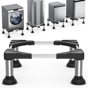 Mini Fridge Stand Height 7.9"-8.7" Adjustable Washer Dryer Pedestal with 4 Strong Feet Heavy Duty Washing Machine Stand Base Universal Portable Laundry Pedestal Platform 17"-28" Appliance Black