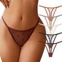 J-pone G-String Thongs for Women T-back Lace Hollow Out Low Waist Thongs Breathable Cheeky Sexy Underwear Panties 5Pack (Medium)