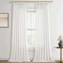 Beige White Pinch Pleated Linen Curtains 90 Inch Length 2 Panels for Living Room Bedroom Semi Sheer Window Curtain Boho Neutral Back Tab Pinch Pleat Drape with Hooks 40x90