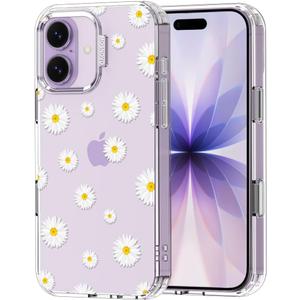 MOSNOVO for iPhone 17 Case | Military Grade 6.6ft Drop Tested | Camera Control | Clear with White Daisy Design