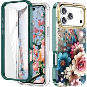 Cute Flower Case for iPhone 17 Pro 6.3 inch Built with Screen Protector, Lightweight and Stylish Full Body Shockproof Protective Rugged TPU Case for Women/Girls-Camellia