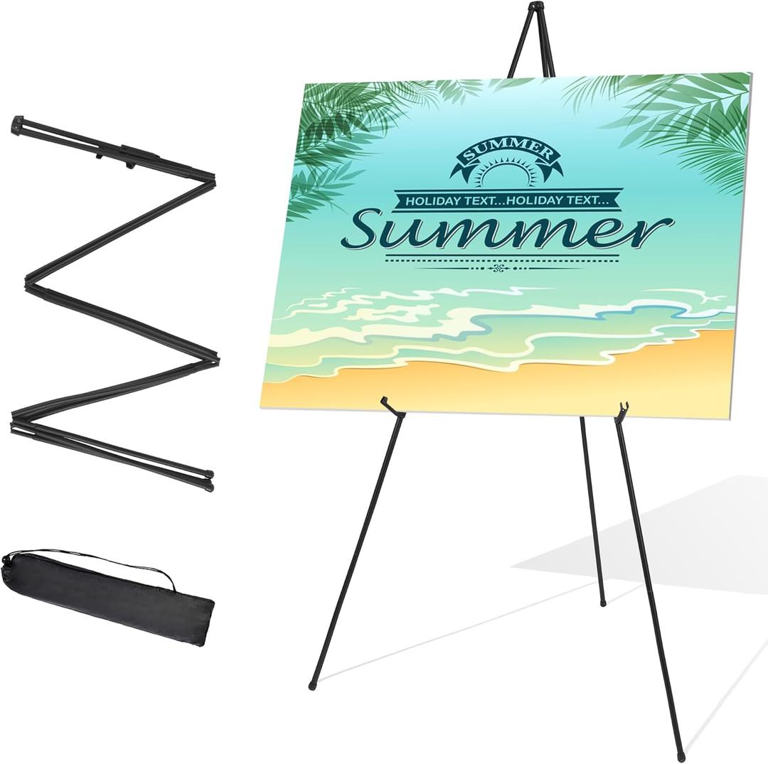 Easel Stand for Wedding Sign & Poster Display 63'' Portable Art Easel for Floor Adjustable Metal Easel Black