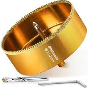 4 1/4" Serrated Diamond Hole Saw with 2Pcs Removable Pilot Bits, Easy-Align for Precise Drilling in Porcelain, Ceramic, Granite, and Marble (4.25" Tile Drill Bit)