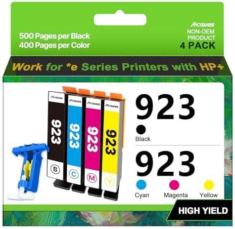 Compatible HP923 Replacement for HP 923 Ink Cartridges | (Black Cyan Magenta Yellow, 4-Pack, Without Chip) work with HP Officejet Pro 8130e 8120e 8135e 8139e 8120e 8125e Printers