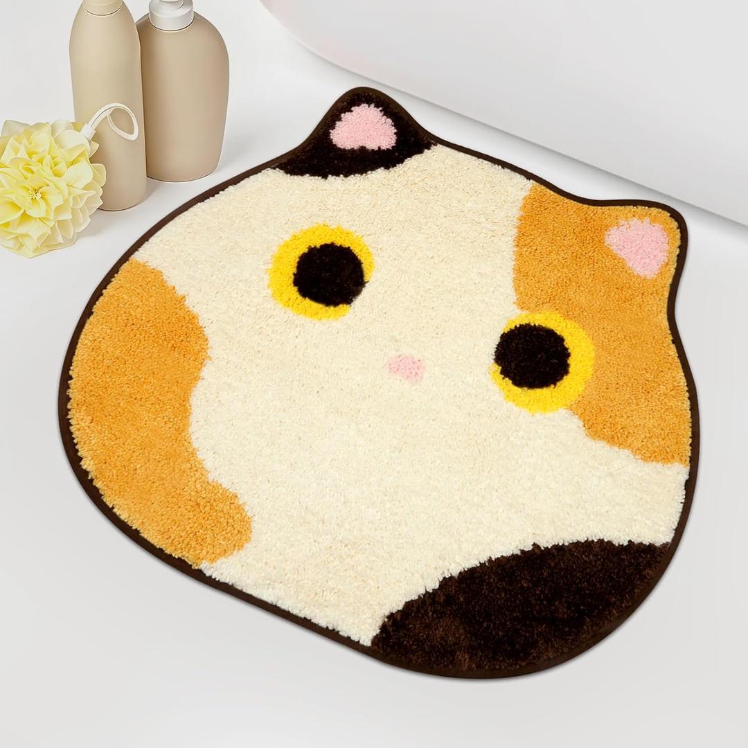 Bathroom Rug - Bathroom Mat,Calico Cat Rug,Soft Cat Bath Mat,Non Slip Bath Mats for Bathroom Kitchen Bedroom,Home Decorations(20 * 22inch) (1'10" (Round)