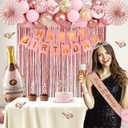 25th Birthday Decorations for Women, Rose Gold 25th Birthday Decorations for Her, 25 Sash and Crown, Banner, Fringe Curtains, Hanging Paper Fans, 25 Year Old Party Supplies Set