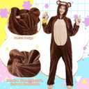 Ezuwail Unisex Animal Onesie for Adults,Cute Cosplay One Piece Pajamas, Soft Flannel Halloween Costume for Men and Women (Brown, S)