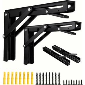 Folding Shelf Brackets, Collapsible Heavy Duty Shelf Brackets for Fold Down Desk, 18 Inch with 4 Pack, Black
