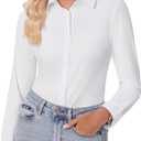 siliteelon Button Down Shirts for Women Slim fit Long Sleeve Stretch Dress Shirts Work Shirt Wrinkle Free Office Blouses (Large, White)