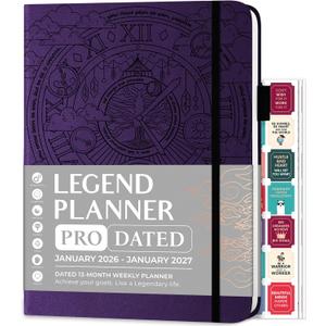 Legend Planner PRO Dated Jan 2026-Jan 2027  Deluxe Weekly & Daily Organizer with Time Slots. Appointment Book Journal for Work & Time Management, A4 Hardcover (Dark Purple)