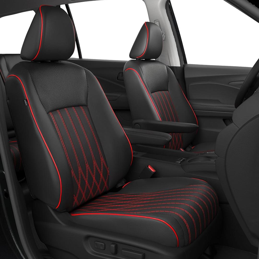 Customized for Honda Pilot Seat Covers Full Set, Custom Fit Pilot Elite 2016 2017 2018 2019 2020 2021 2022 -Three Rows 7 Seats, Waterproof Faux Leather Full Coverage (BlackRed)