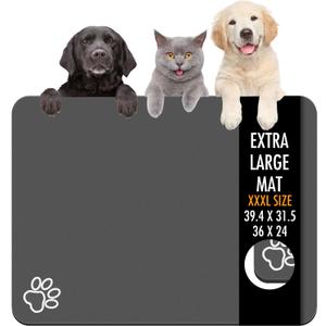 Dog Food Mat, 36" x 24" Extra Large Absorbent Dog Mat for Food and Water, Non Skid Cat Bowl Mat, No Stains Quick Dry for Pet Water Dispenser Pet Supplies for Messy Drinkers (Dark Grey)