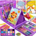 GOTIDEAL Art Supplies for Kids,Drawing Art Kit,210 PCS Kids Art Set with Double Sided Trifold Easel,Coloring Book, Crayons, Markers, Watercolor Pens, Arts & Crafts,Gift for 4-12 Year Old Girl(Purple)