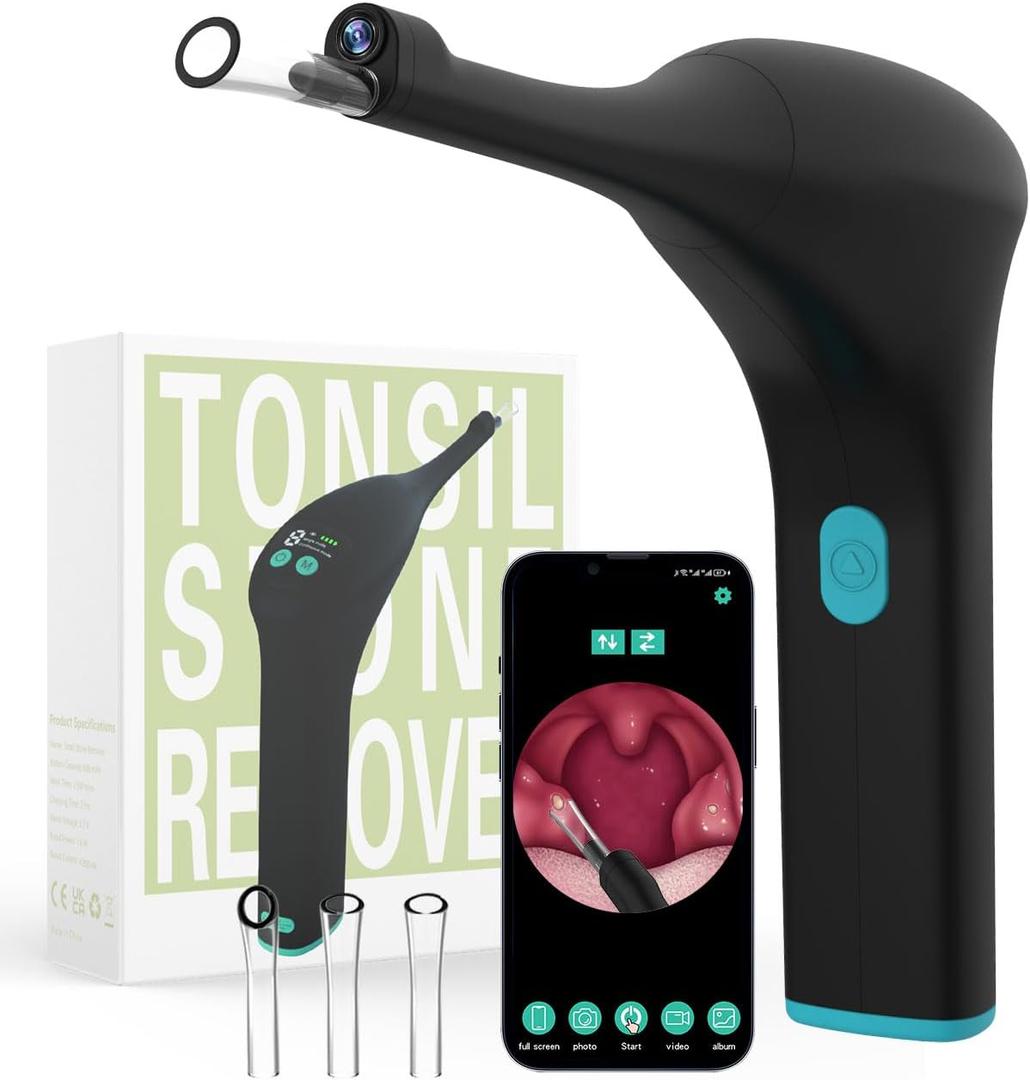 Voraiya Electronic Tonsil Stone Remover Upgraded Version, Built-in Camera and LED Light, 5-Level Suction and 2 Suction Modes Tonsil Stone Vacuum Cleaner, Oral Care Tool, Tonsil Stone Removal Kit