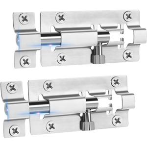 INBOF 2 Pack Slide Lock, 3 Inch Barrel Bolt Latch, Door Latch Lock with 12 Screws, Stainless Steel Slide Locks for Inside Door