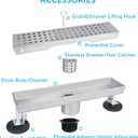 36 Inch Removable Cover Linear Shower Drain 304 Stainless Steel Rectangular Floor Drain for Kitchen Bathroom Square Hole Pattern Drain with Accessories Hair Strainer Adjustable Leveling Feet (Silver)