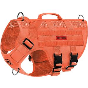 OneTigris - Tactical Dog Harness No Pull for Medium Dogs, Breathable Mesh Design, Service Dog Vest with Handle and Molle Bags, Adjustable Suit for Walking Hiking (orange)