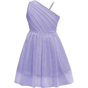 Batermoon Girls One Shoulder Dress Summer Party Graduation Semi Formal Short Dresses (Kids Small, Lavender)