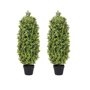 3ft Artificial Boxwood Topiary Trees (Set of 2) - UV Resistant Faux Plants for Outdoor/Indoor, Realistic 36in Fake Bushes and Shrubs for Front Porch, Planter, Patio - Low Maintenance & Evergreen