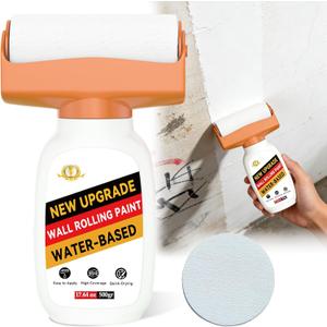 Wall Paint, 17.64oz White Touch-up Paint for Walls with Roller Brush, Water-Based and Low Odor Walls Repair Kit Apply for Walls and Ceilings, Ready to Use Interior Paints, Covers Stains, Graffiti