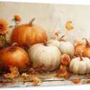 ARTZGX White Pumpkin Wall Art Autumn Canvas Fall Harvest Theme Pictures Fall Leaf Painting for Thanksgiving Wall Decor Frame(Orange 16.00" x 24.00")