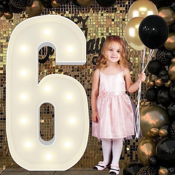 4FT Marquee Light Up Numbers Pre-Cut Frame Giant Marquee Numbers 6, Mosaic Number for Balloons, 6th Sweet 16 Birthday Decorations, 60th Anniversary 2026 Graduation Decorations, Party Decor