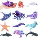 3D Printed Sea Animals Toys - 12Pcs Larger Articulated Fidget Toys for Kids - Flexible Ocean Creatures for Birthday Party Favors Goodie Bags Desk Decor- Fun Educational Gift for Boys & Girls