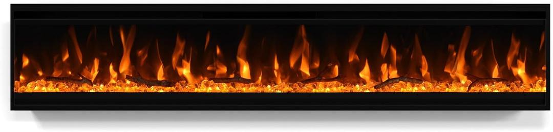 70 inch Electric Fireplace, Ultra-Thin Electric Fireplace Inserts, Ultra-Narrow Frame, Wall Mounted and Recessed Fireplace, Log & Crystal, Touch Screen & Remote Control, 1500W