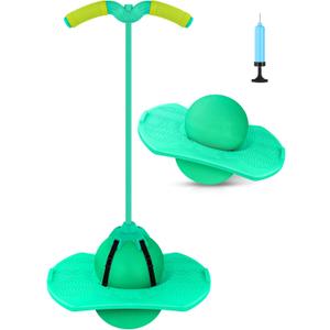 Pogo Jumper with Handle and Ball Pump, High Jump Toy Bounce Jump Trick Board Pogo Bouncing Ball Safe and Fun Pogo Stick for Kids Boys Girls and Adults (Green)