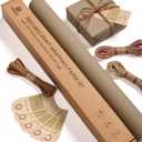 Vitalizart Textured Wrapping Paper Set 17" Roll Twine Ribbons & Tags Extra Thick All-in-One Neutral Tan Kraft Christmas Gift Wrap Birthday Baby Shower Wedding Crafts Vintage Minimalist Housewarming Flower Book