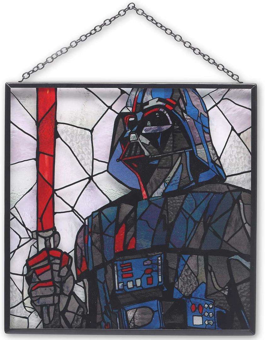 Disney Star Wars Darth Vader and Lightsaber Hanging Glass Wall Decor - Beautiful Darth Vader Wall Art for Home (Black)