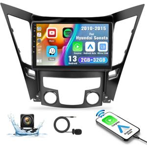 2G+32G for Hyundai Sonata 2010-2015 Radio Android 13 Car Stereo Wireless Apple CarPlay Android Auto Mirror Link GPS 9 HD Touchscreen Bluetooth Car Radio FM/WiFi+Backup Camera Mic Camera&Mic
