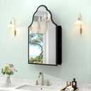 20"x32" Irregular Medicine Cabinet with Mirror, Recessed or Surface Mount Black Arched Medicine Cabinet for Bathroom, Artistic Decorative Mirror with Storage, Full Metal, Easy Installation