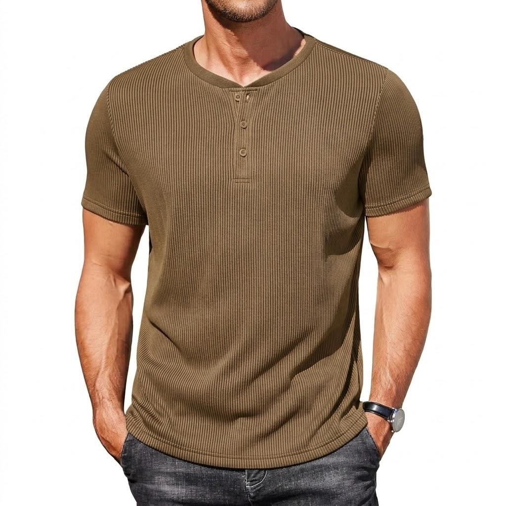 COOFANDY Men's Henley Shirts Short Sleeve Casual Tee Summer Button Henley Soild T Shirts (Black)